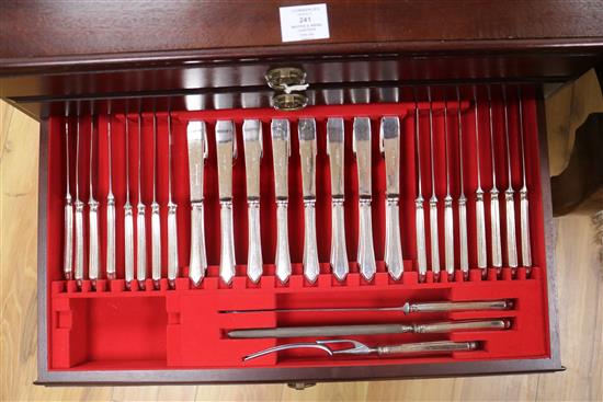A service of Mappin & Webb plated flatware in mahogany table canteen (setting for eight)